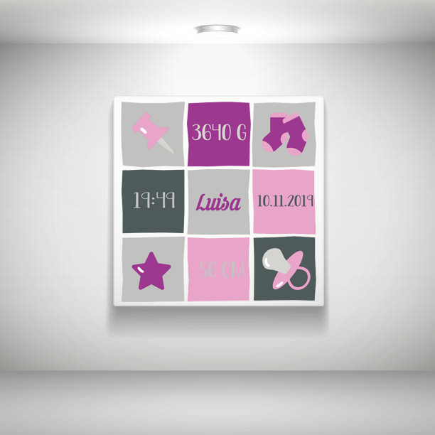 Keilrahmen/Leinwand mit Geburtsbild und Namen Keilrahmen/Leinwand mit Geburtsbild und Namen