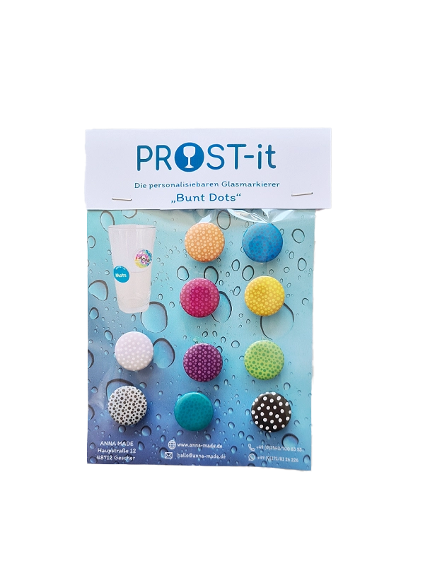 PROST-it Glasmarkierer Set "Bunt Dots" für Gläser oder Flaschen PROST-it Glasmarkierer Set "Bunt Dots" für Gläser oder Flaschen