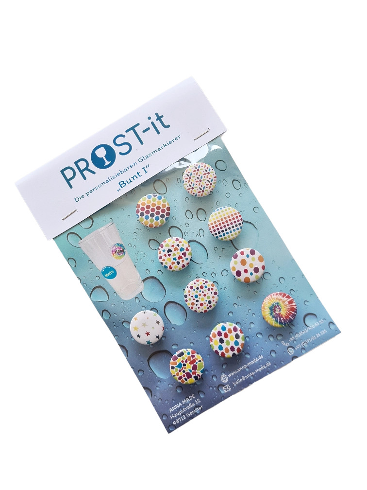 PROST-it Glasmarkierer Set "Bunt I" für Gläser oder Flaschen PROST-it Glasmarkierer Set "Bunt I" für Gläser oder Flaschen