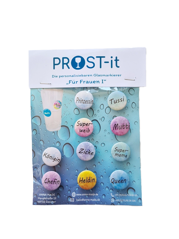 PROST-it Glasmarkierer Set "Frauen" für Gläser oder Flaschen PROST-it Glasmarkierer Set "Frauen" für Gläser oder Flaschen