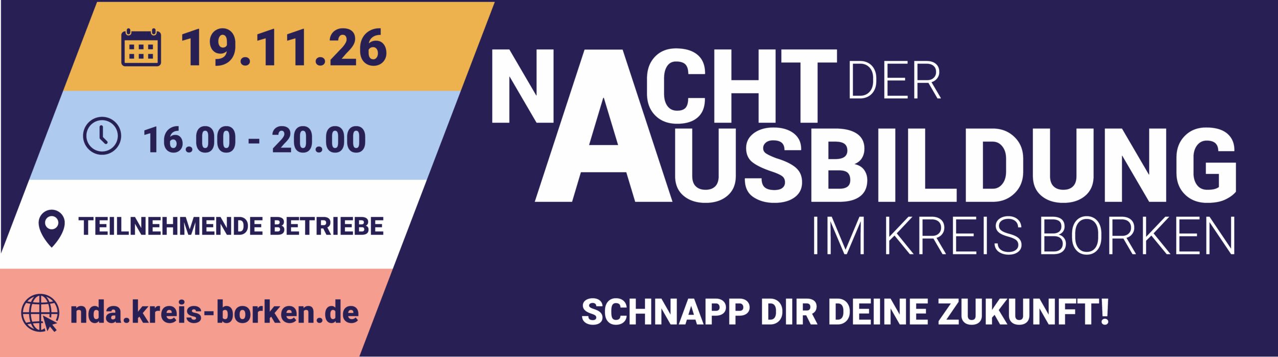 Banner "Bei allen teilnehmenden Betrieben" mit Ösen rundum