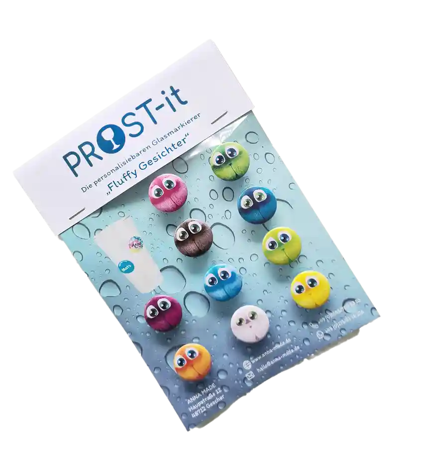 PROST-it Glasmarkierer Set "Fluffy-Gesichter" für Gläser oder Flaschen PROST-it Glasmarkierer Set "Fluffy-Gesichter" für Gläser oder Flaschen