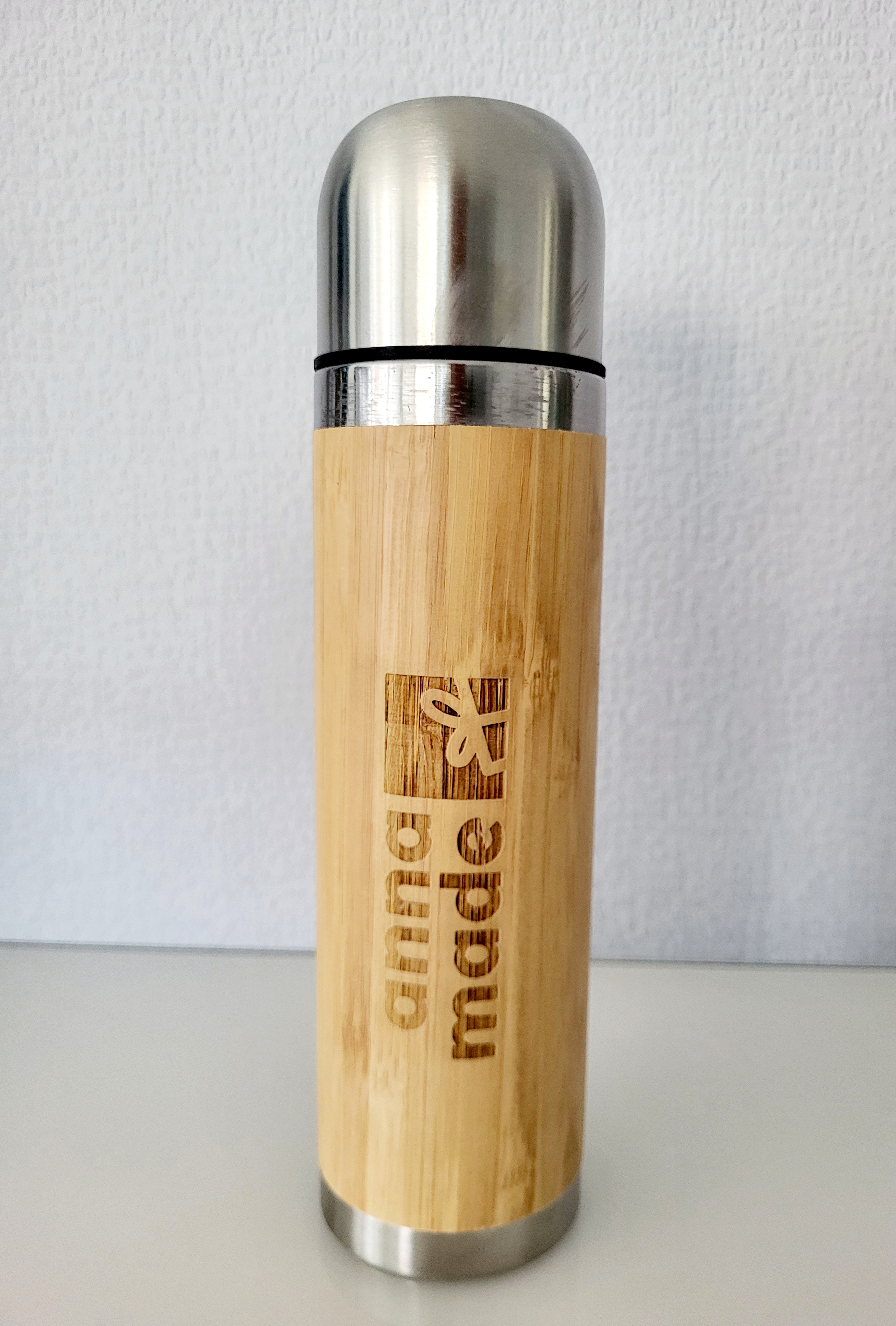 Thermosflasche aus Bambus / Personalisierte Trinkflasche/ individuell gestaltet mit Gravur/ Thermosflasche 400ml