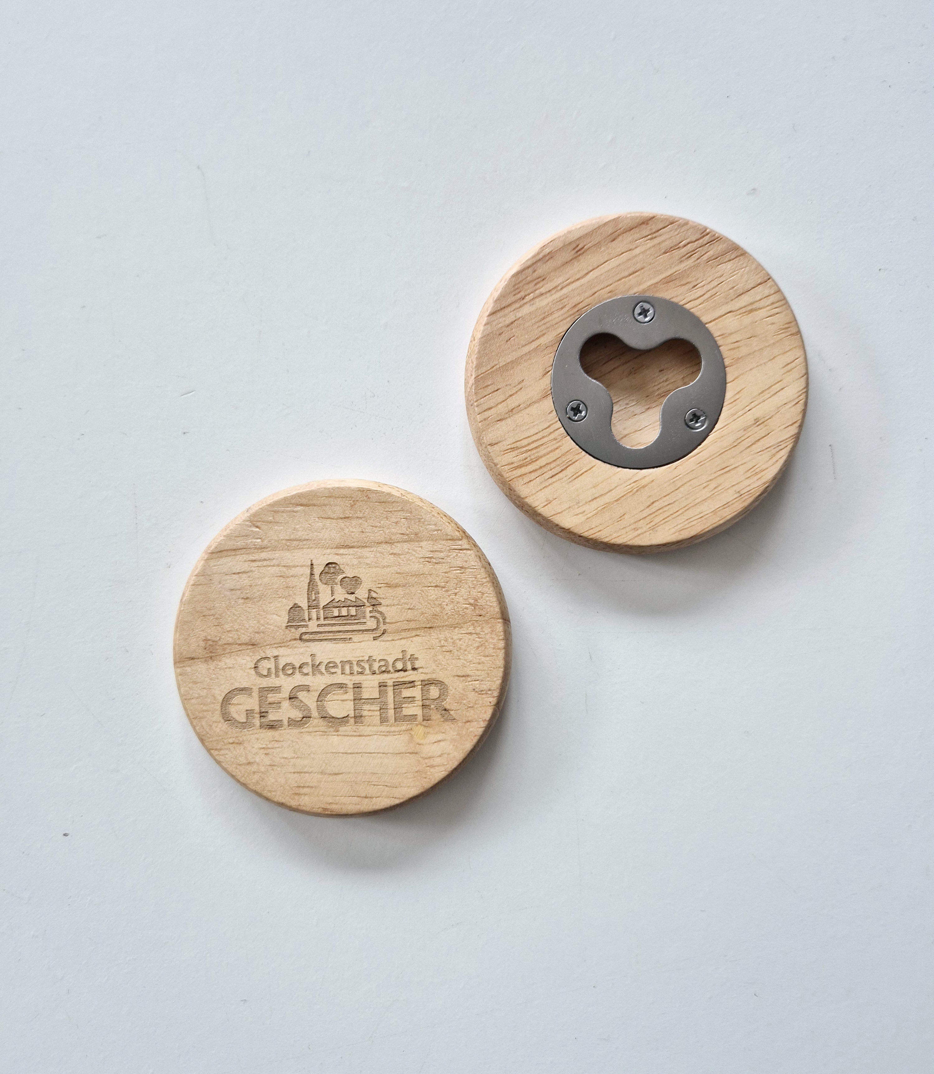 "Glockenstadt Gescher" Glasuntersetzer / Bierdeckel aus Holz mit Flaschenöffner "Glockenstadt Gescher" Glasuntersetzer / Bierdeckel aus Holz mit Flaschenöffner